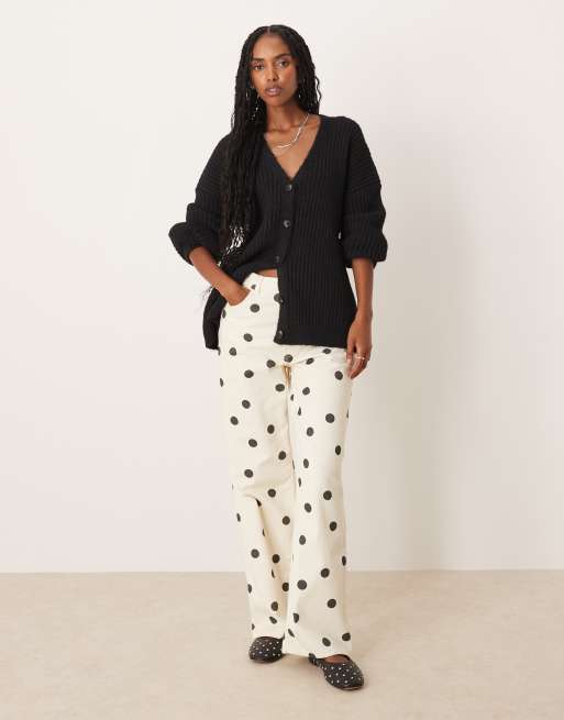 ASOS DESIGN knitted slouchy cardigan with chunky rib with wool look in black, 3 of 4