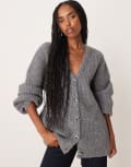 [ASOS DESIGN] ASOS DESIGN knitted slouchy cardigan with chunky rib with wool look in charcoal-Grey S Charcoal
