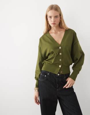 Asos Design Knitted Slouchy Oversized Cardigan In Green