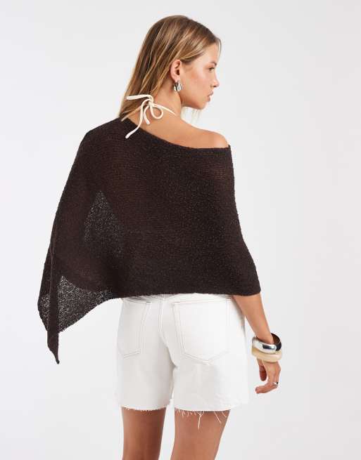 ASOS DESIGN knitted slub cape in chocolate, 4 of 4