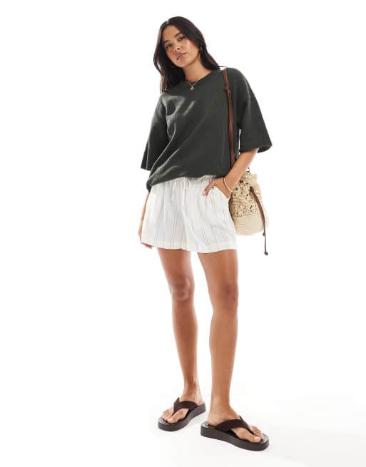 ASOS DESIGN knitted slub relaxed t-shirt in khaki green