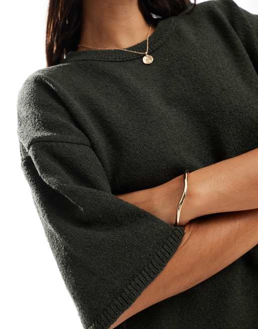 ASOS DESIGN knitted slub relaxed t-shirt in khaki green
