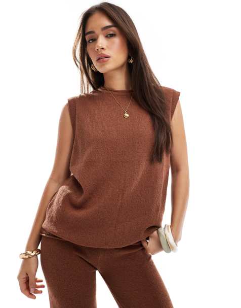 ASOS DESIGN knitted slub tank co-ord in rust - view 1