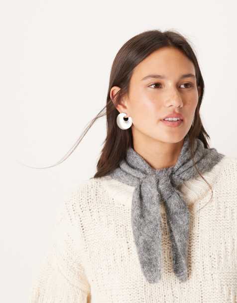 ASOS DESIGN knitted small triangle scarf in grey - view 1
