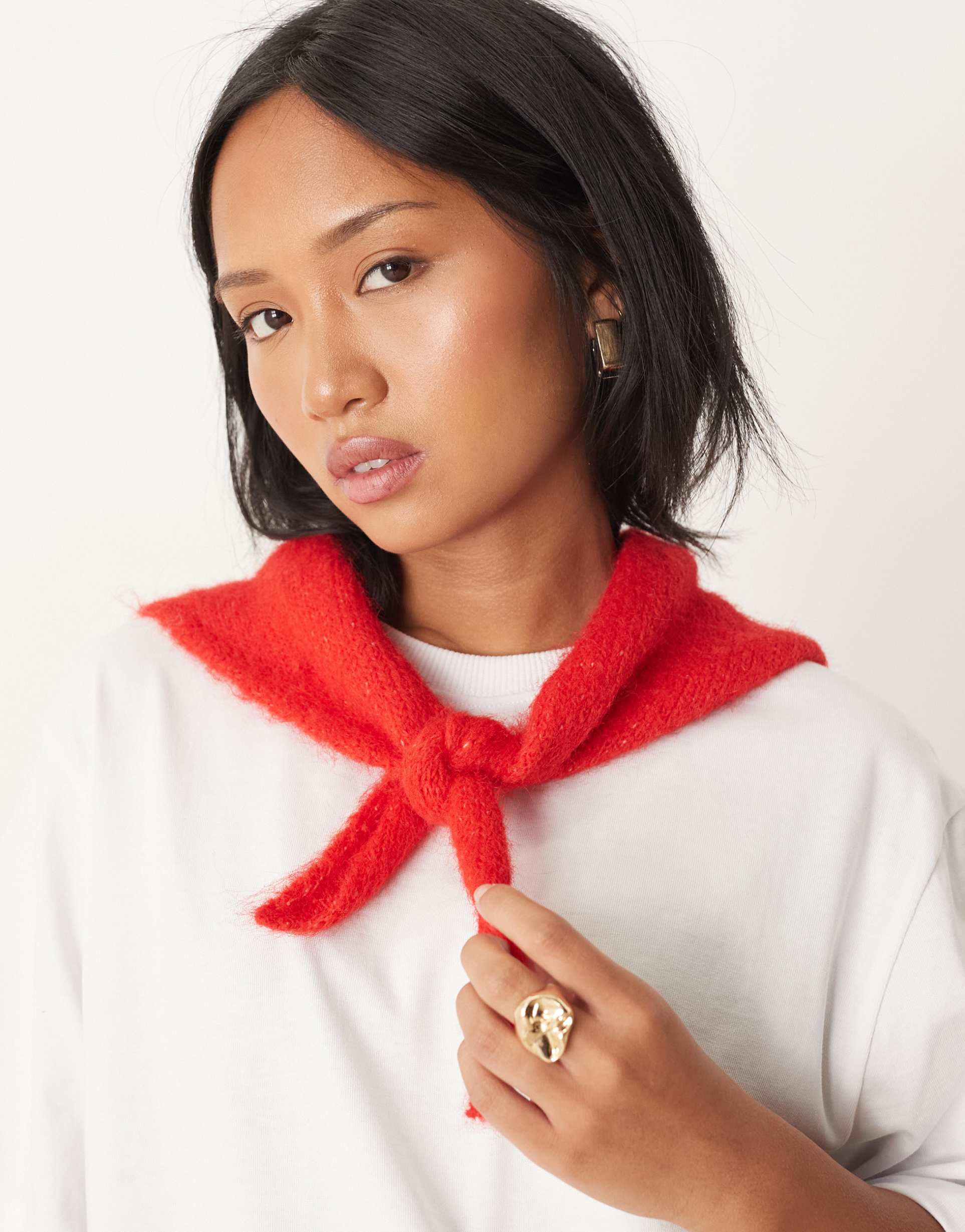asos design knitted small triangle scarf in red