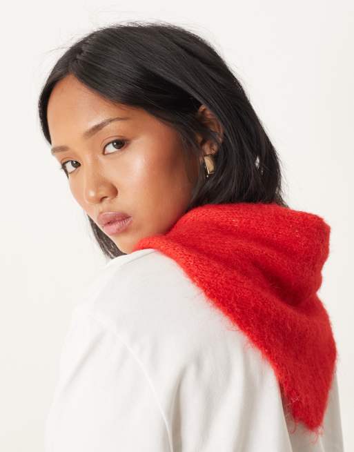ASOS DESIGN knitted small triangle scarf in red