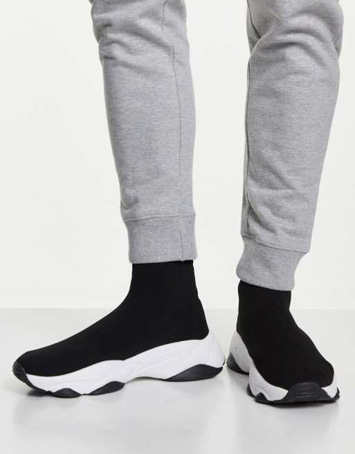 ASOS Slip On Sock Boot Sneakers In Black Knit