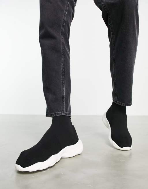 ASOS Slip On Sock Boot Sneakers In Black Knit