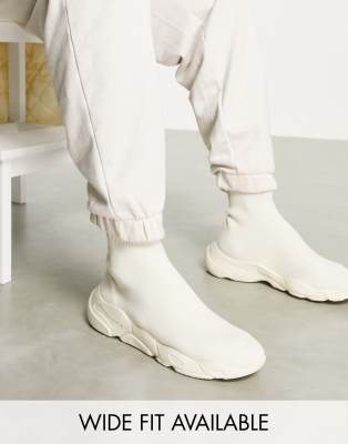 ASOS DESIGN KNITTED SOCK SNEAKERS IN STONE-NEUTRAL 