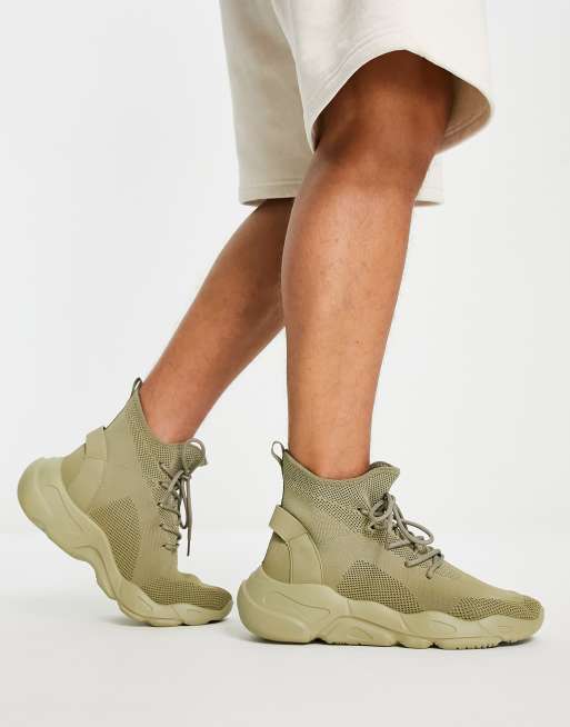ASOS DESIGN knitted sock sneakers with laces in khaki