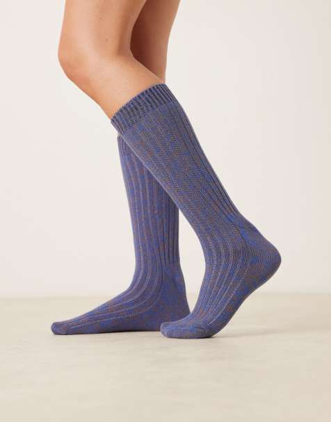 ASOS DESIGN knitted socks in mixed brown and light blue yarn - view 1