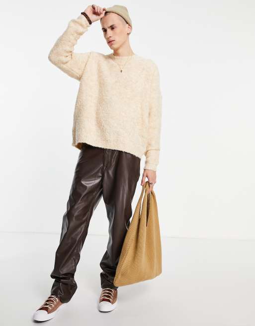 ASOS DESIGN knitted soft plush yarn jumper in oatmeal