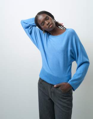 Asos Design Knitted Soft Touch Boat Neck Sweater In Blue