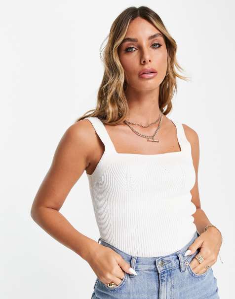 ASOS DESIGN knitted square neck cami in cream  - view 1