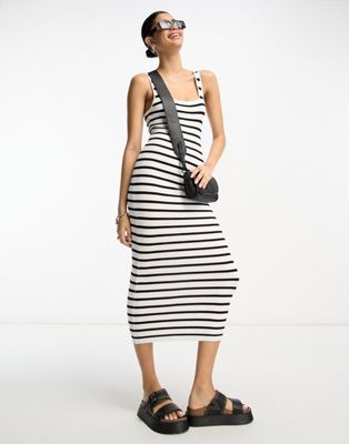 Asos Design Knitted Square Neck Midi Dress In Stripe-multi