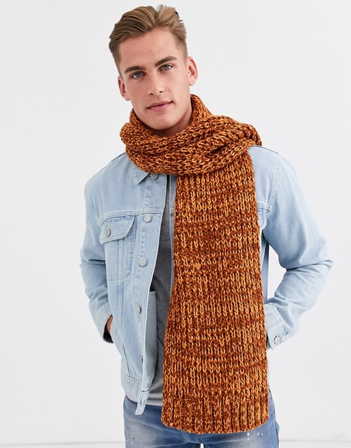 ASOS DESIGN knitted scarf in burnt orange twist