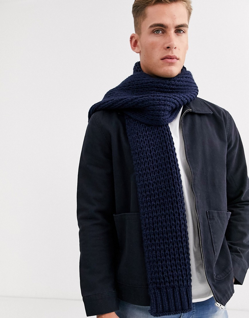 Asos Design Knitted Standard Scarf In Navy