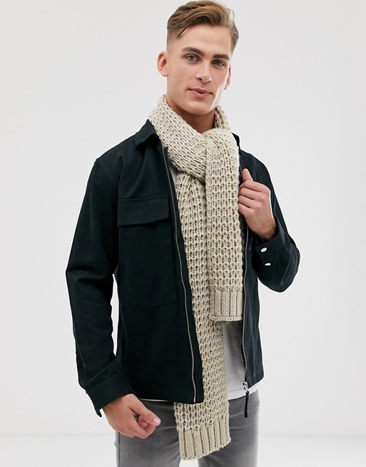 ASOS DESIGN scarf in knitted stone