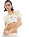 [ASOS DESIGN] ASOS DESIGN knitted stitch cami top with tie detail in cream (part of a set)-White S Cream