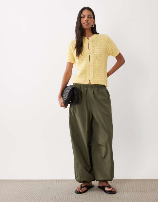 ASOS DESIGN knitted stitch detail short sleeve cardi in buttermilk, 2 of 4