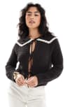 [ASOS DESIGN] ASOS DESIGN knitted stitch detail tie front cardigan with collar detail in chocolate-Brown L Chocolate