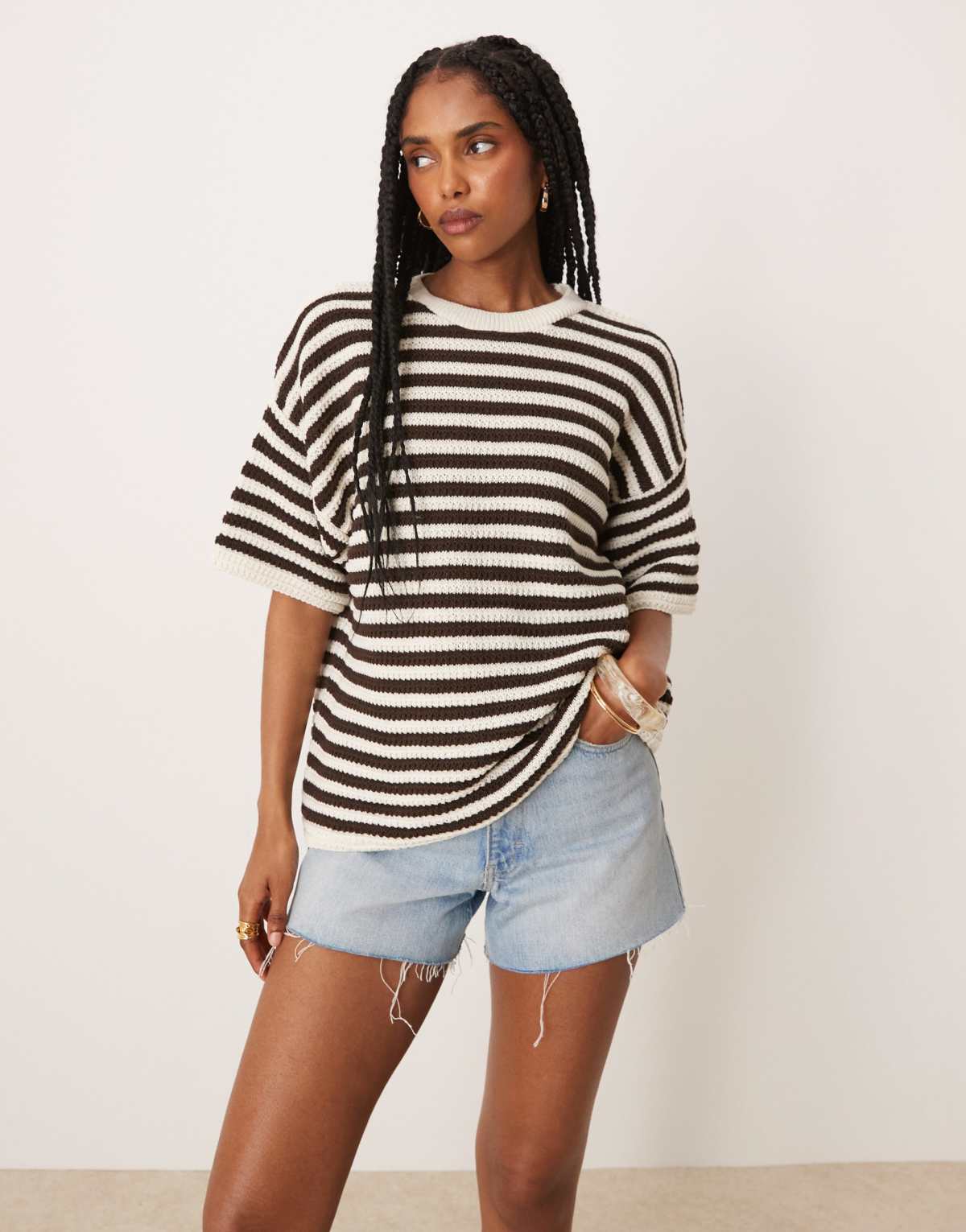 ASOS DESIGN knitted stitch relaxed t-shirt in stripe