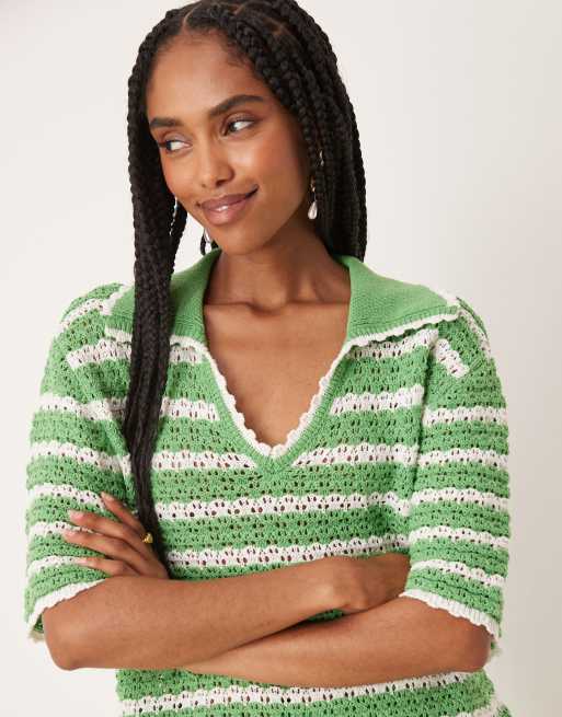 ASOS DESIGN knitted stitch short sleeve polo top in stripe (Part of a set), 3 of 4