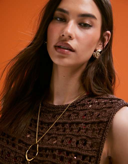 ASOS DESIGN knitted stitch tank with fringe detail in chocolate, 4 of 4