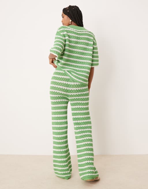 ASOS DESIGN knitted stitch wide leg pants in stripe (Part of a set), 5 of 5