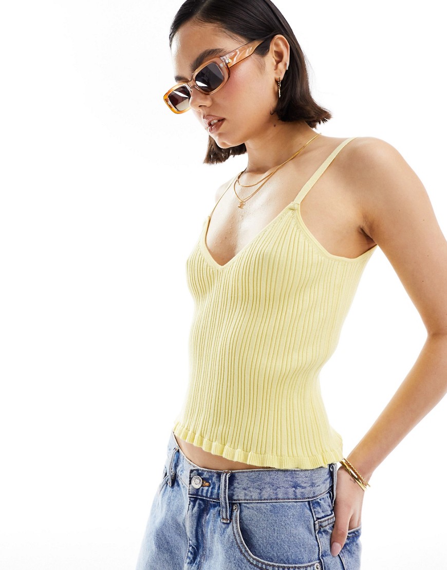 ASOS DESIGN knitted strappy v neck cami top in lemon-Yellow