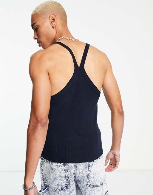 Navy strappy vest top new arrivals