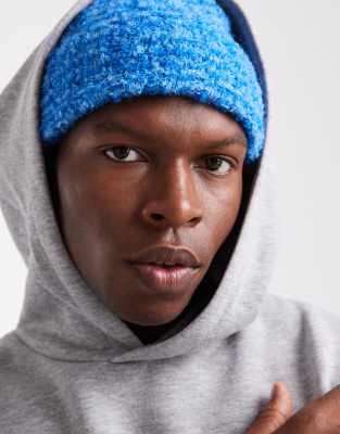 Asos Design Knitted Stripe Boucle Beanie In Blue