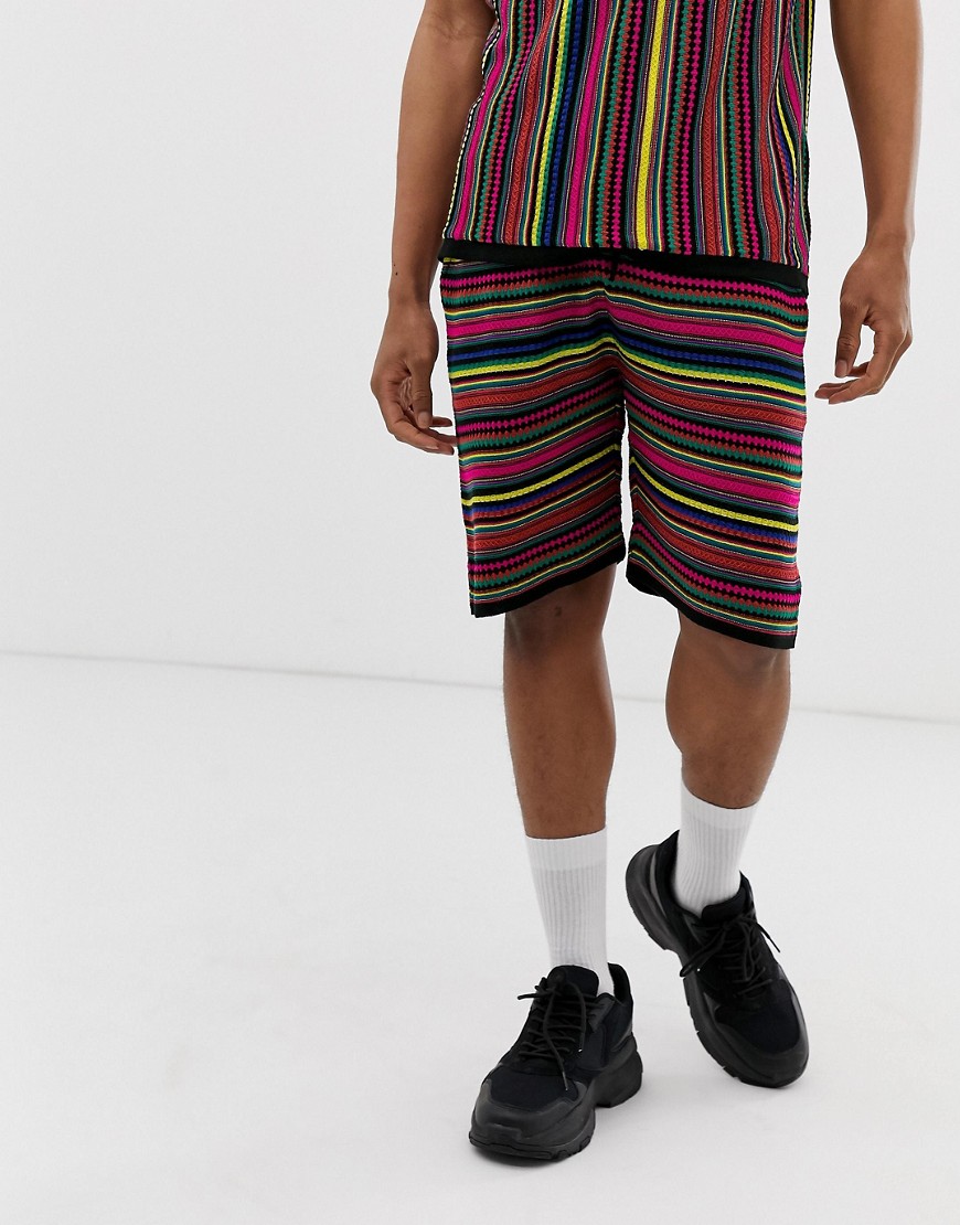 ASOS DESIGN knitted stripe co-ord shorts-Multi