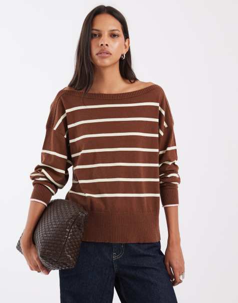 ASOS DESIGN knitted stripe jumper in brown - view 1