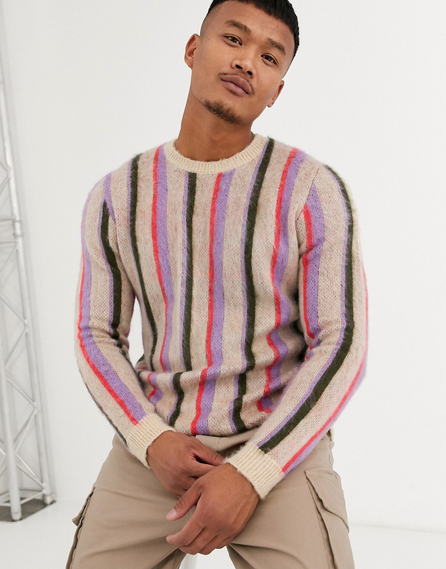 ASOS DESIGN knitted stripe jumper in oatmeal-Multi