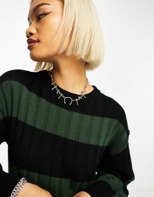 ASOS DESIGN knitted stripe maxi dress in black and green stripe | ASOS