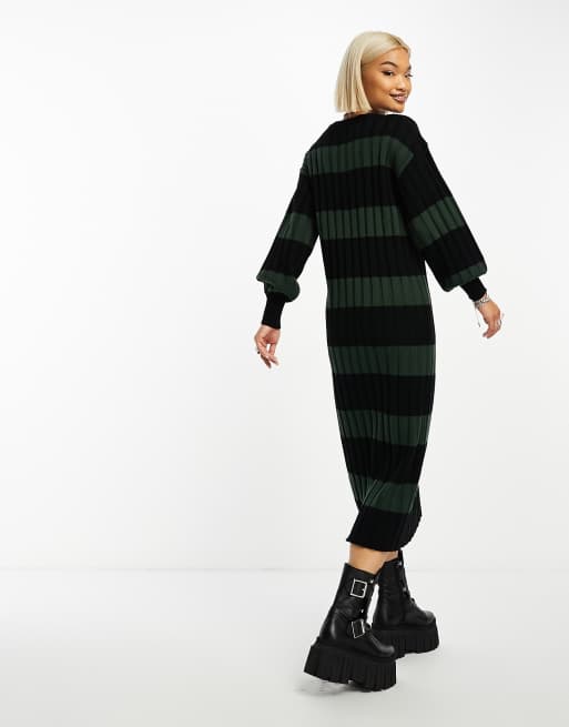 Black and shop green striped dress