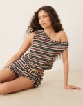 [ASOS DESIGN] ASOS DESIGN knitted stripe one-shoulder top with sequin detail in red (Part of a set)-Multi XS Red Stripe