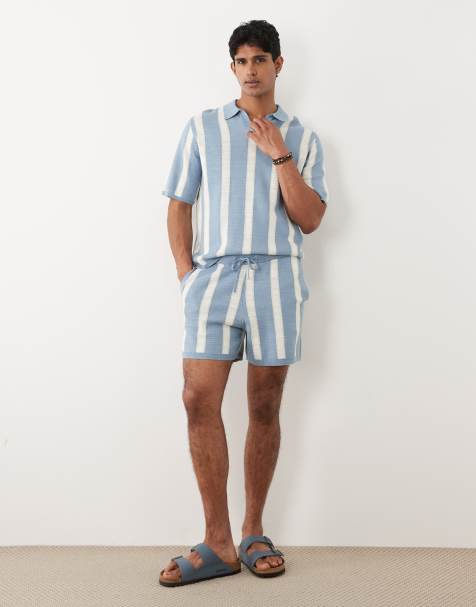 ASOS DESIGN knitted stripe set in blue and ecru - view 1