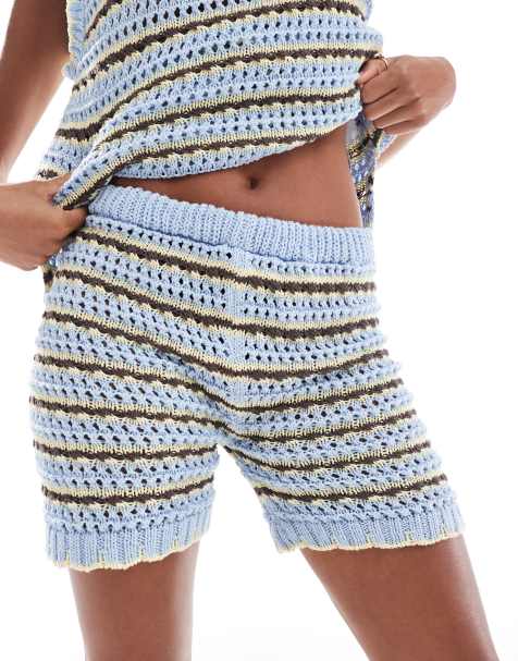 ASOS DESIGN knitted stripe shorts co ord in lemon - view 1