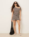 [ASOS DESIGN] ASOS DESIGN knitted stripe shorts with sequin detail in red (Part of a set)-Multi L Red Stripe