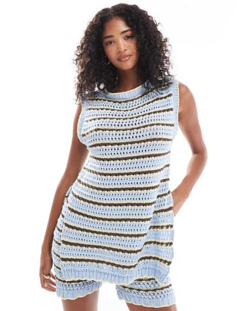 ASOS DESIGN knitted stripe tank co ord in lemon - view 1