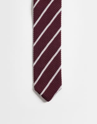 Asos Design Knitted Stripe Tie In Red