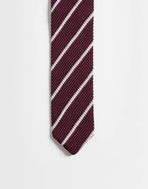 ASOS DESIGN knitted stripe tie in burgundy - view 1