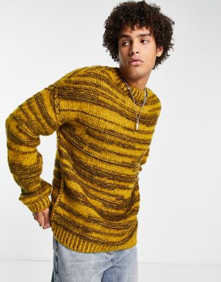 ASOS DESIGN knitted striped jumper in brown and mustard