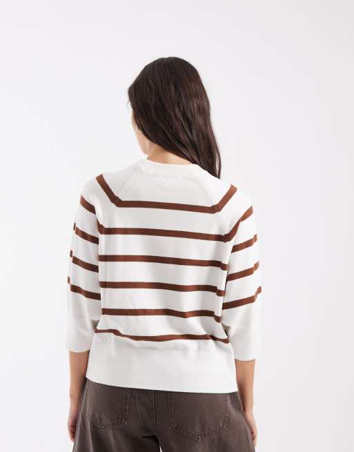 ASOS DESIGN knitted striped jumper in ecru, 4 of 4