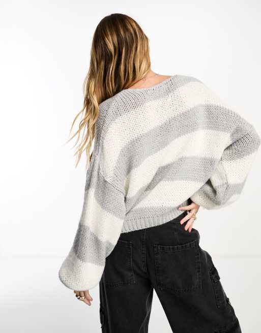 Grey and 2025 white striped jumper