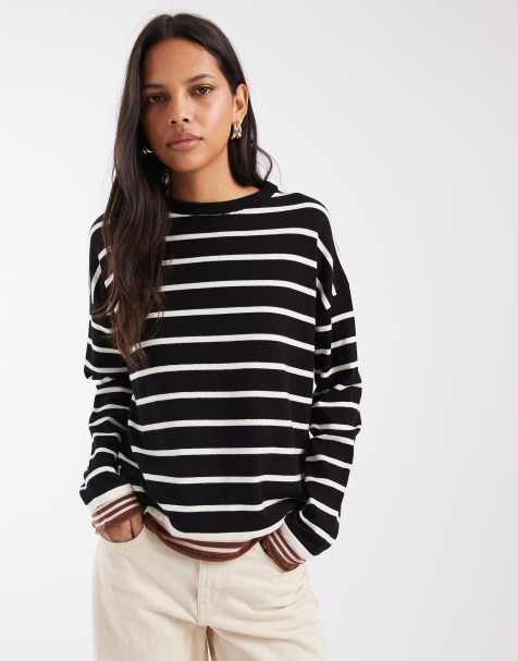 ASOS DESIGN knitted striped jumper with contrast details in brown - view 1