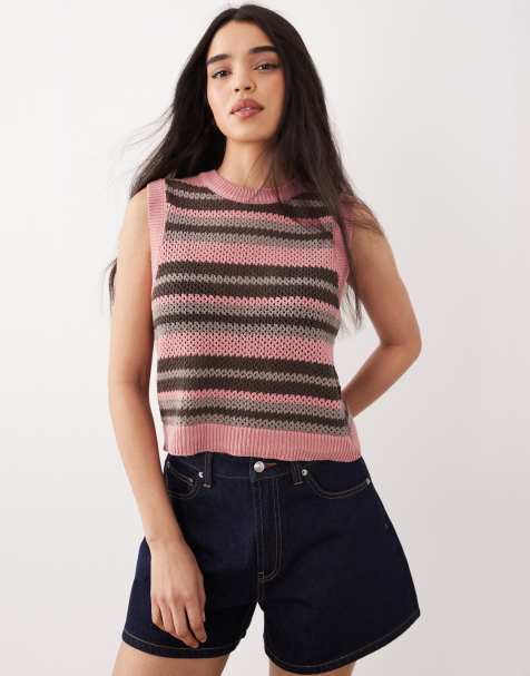 ASOS DESIGN knitted striped tank in pink and brown