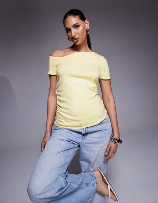 ASOS DESIGN ASOS DESIGN knitted structured asymmetric top in buttermilk-Yellow